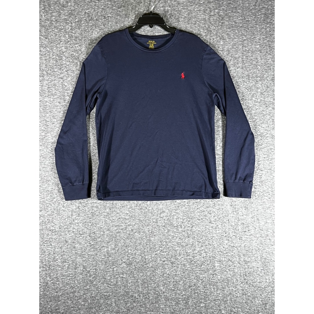 Polo Ralph Lauren Mens Custom Fit Long Sleeve T-Shirt Navy Blue Red Pony Large